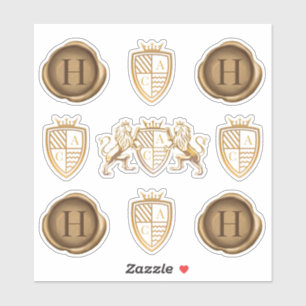 Family Lion Crest Monogram Emblem & Gold Wax Seals Sticker