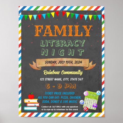 Family Literacy Bingo Night event template Poster