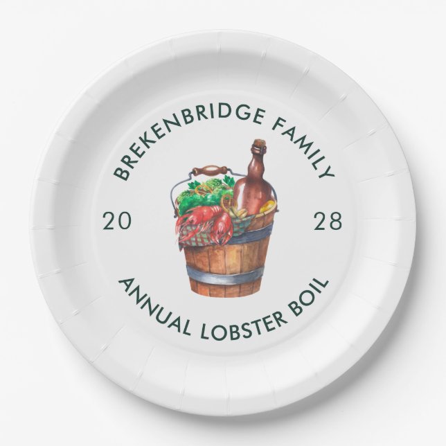 Family Lobster Boil Annual Summer Seafood Paper Plates (Front)