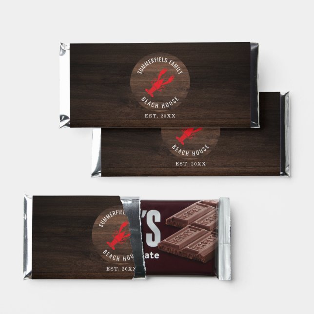 Family Lobster Boil Beach House Wood Effect Custom Hershey Bar Favors (Front)