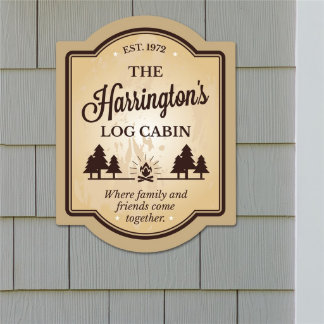 Family Log Cabin Tempered Hardboard Wall Sign