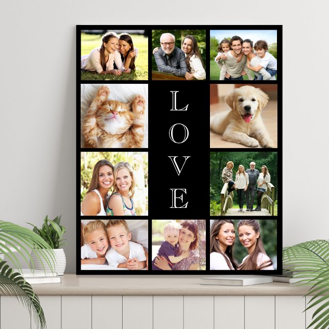 Family Love 10 Photo Collage Black Faux Canvas Print (Creator Uploaded)