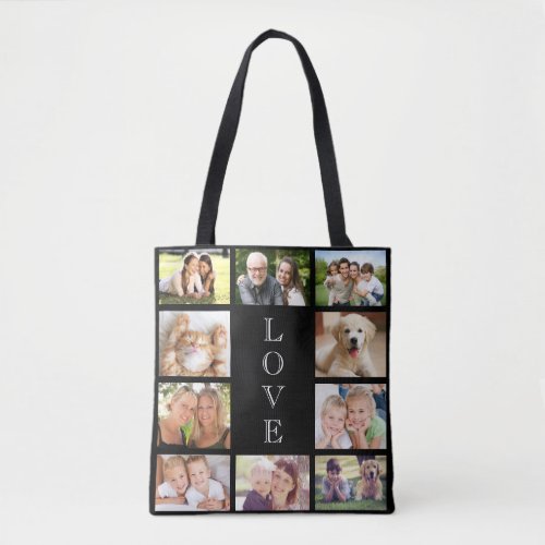 Family Love 10 Photo Collage Black Tote Bag