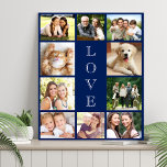 Family Love 10 Photo Collage Blue Faux Canvas Print<br><div class="desc">A modern navy blue photo collage faux canvas print to celebrate your family,  loved ones,  friends,  pets or special event. Personalize with 10 photos. "LOVE" is written down the middle in elegant text.</div>
