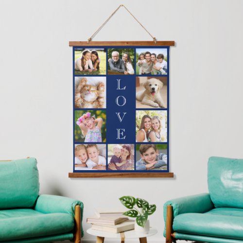 Family Love 10 Photo Collage Blue Hanging Tapestry