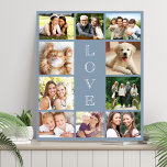 Family Love 10 Photo Collage Dusty Blue Faux Canvas Print<br><div class="desc">A modern dusty blue photo collage faux canvas print to celebrate your family,  loved ones,  friends,  pets or special event. Personalize with 10 photos. "LOVE" is written down the middle in elegant white text.</div>