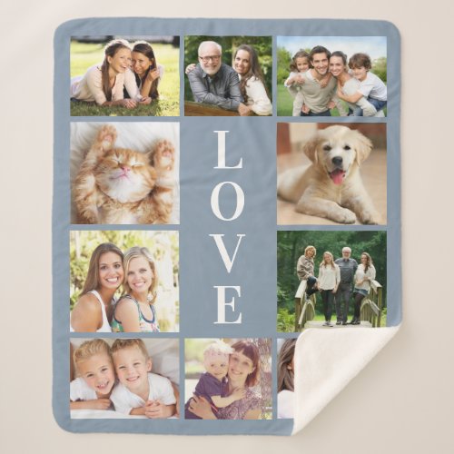 Family Love 10 Photo Collage Dusty Blue Sherpa Blanket