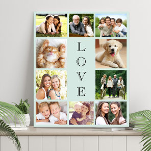 Family Love 10 Photo Collage Mint Faux Canvas Print
