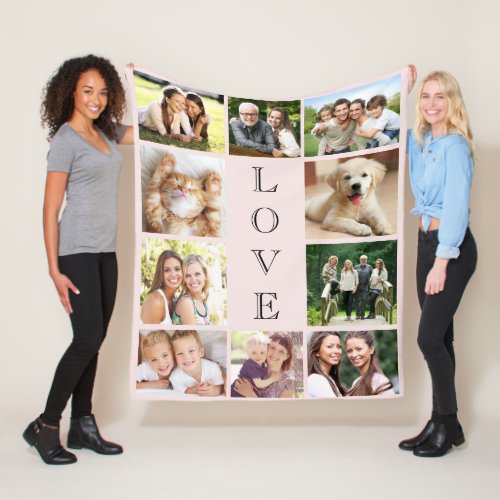 Family Love 10 Photo Collage Pink Fleece Blanket