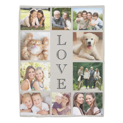 Family Love 10 Photo Collage Taupe Duvet Cover