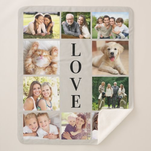 Family Love 10 Photo Collage Taupe Sherpa Blanket