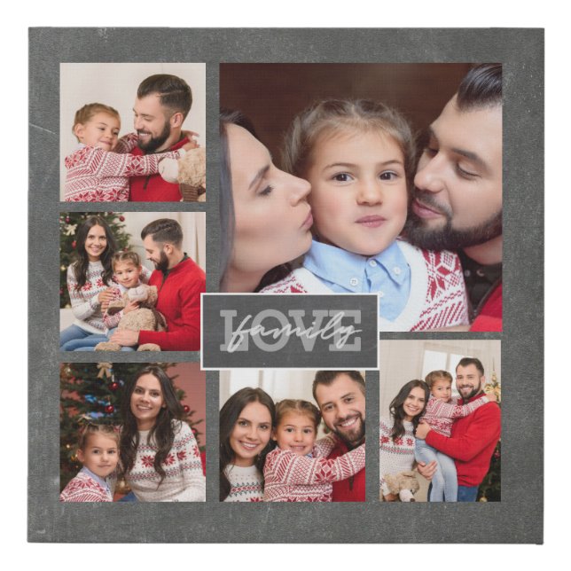 Family Love 10x10 Photo Collage Trendy Chalkboard Faux Canvas Print (Front)