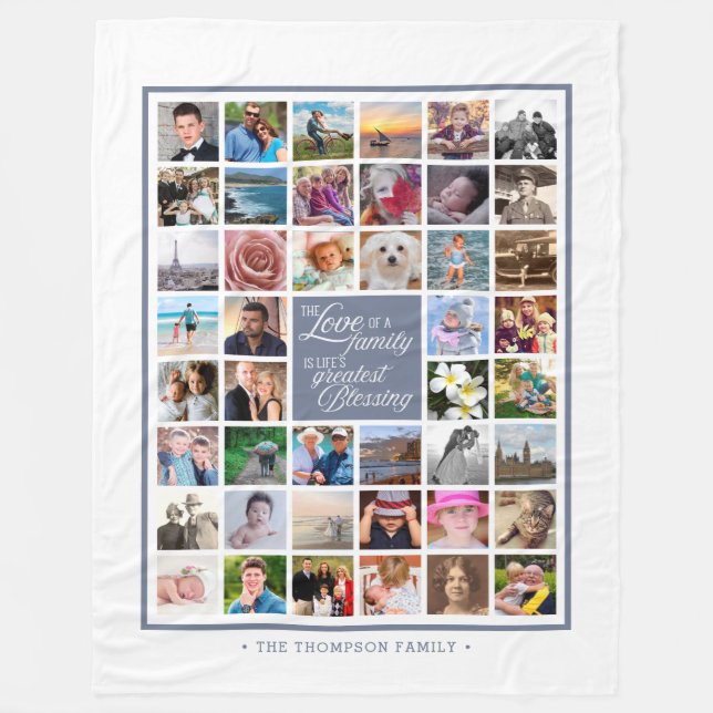 Family Love | 44 Photo Collage Custom Keepsake Fleece Blanket (Front)