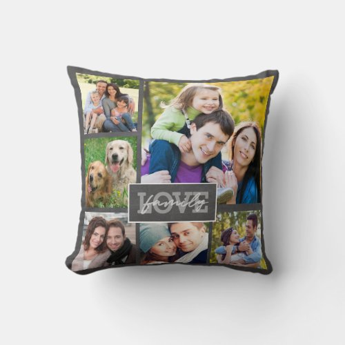 Family Love 6 Photo Handlettered Chalkboard Trendy Throw Pillow