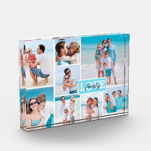 Family Love 8 Photo Collage Beach Blue  Block