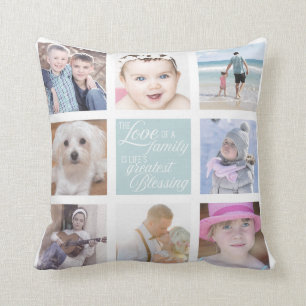 Family Love   8 Square Photos Custom Color Throw Pillow