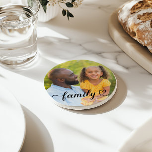 Family Love Black Script Custom Photo Coaster