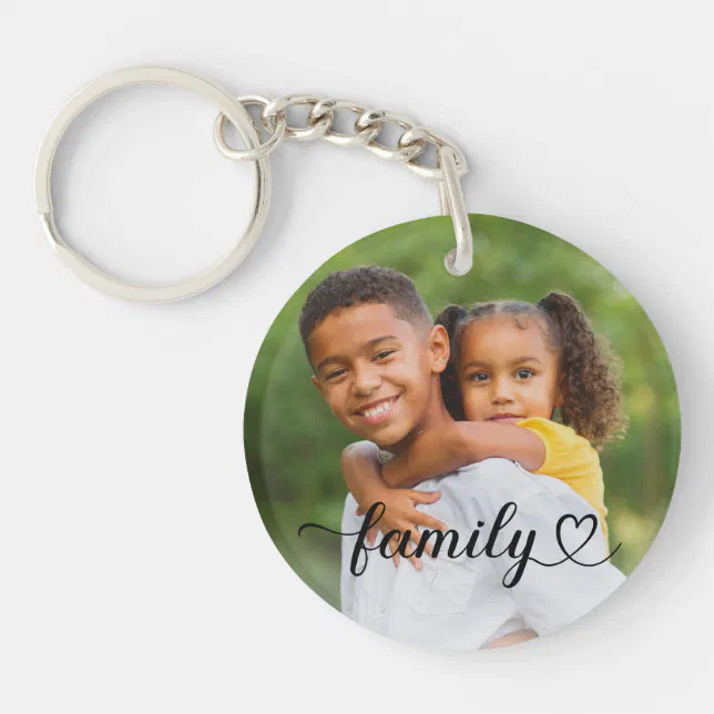 Family Love Black Script Custom Photo Keychain | Zazzle