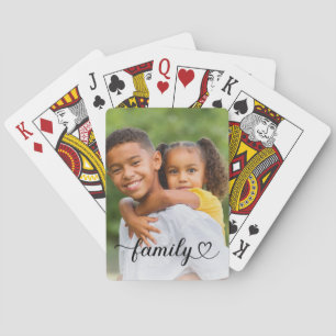 Family Love Black Script Custom Photo Poker Cards