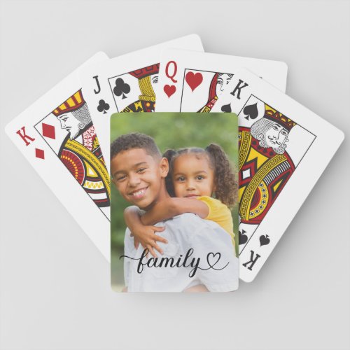 Family Love Black Script Custom Photo Poker Cards