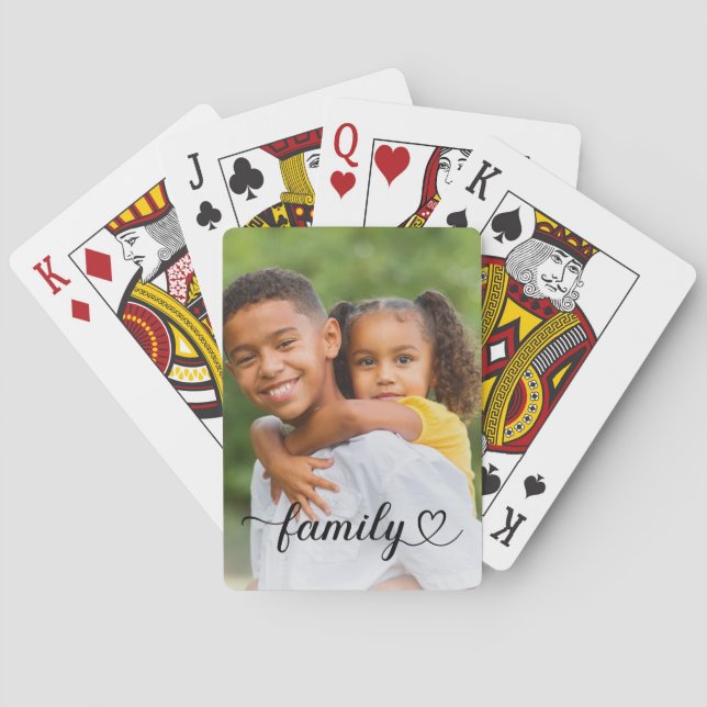 Family Love Black Script Custom Photo Poker Cards (Back)