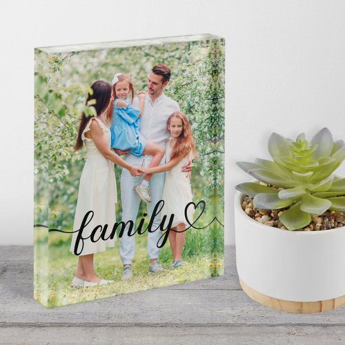 Family Love Black Script Custom Vertical Photo Block