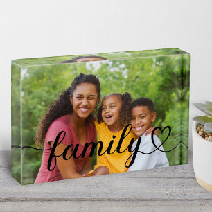 Family Love Black Script Landscape Photo Block