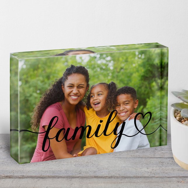 Family Love Black Script Landscape Photo Block (Creator Uploaded)