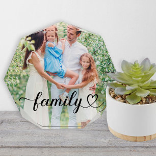 Family Love Black Script Octagonal Photo Block