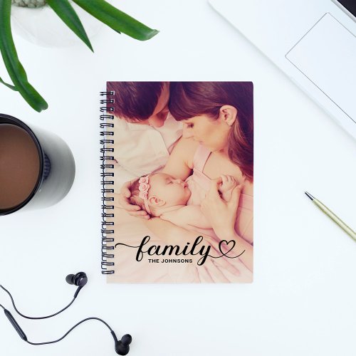 Family Love Black Script Personalized Photo Notebook