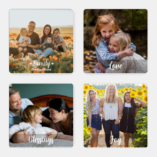 Family Love Blessings Joy Photo Coaster Set