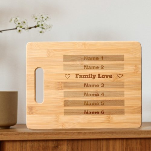 Family Love Children Names Bold Typography Etched Cutting Board