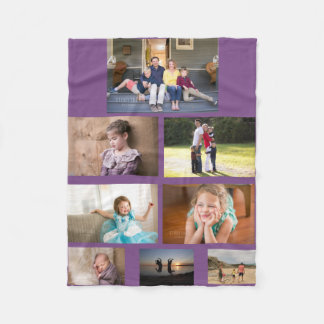 Family Love Collage 8 Photos Purple Background Fleece Blanket