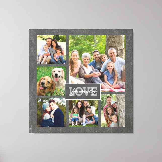 Family Love Custom Photo Collage Modern Chalkboard Canvas Print (Front)