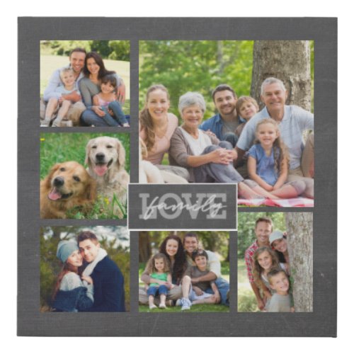 Family Love Custom Photo Collage Modern Chalkboard Faux Canvas Print