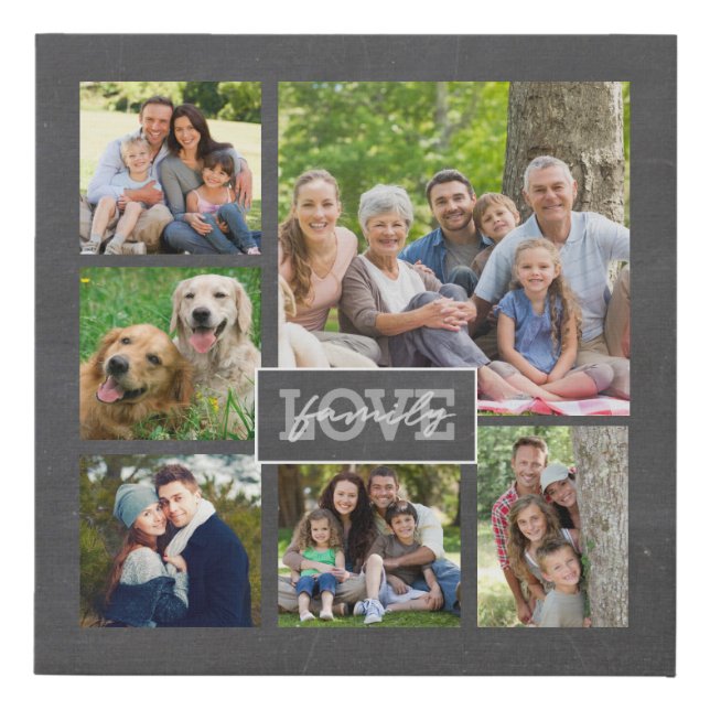 Family Love Custom Photo Collage Modern Chalkboard Faux Canvas Print (Front)