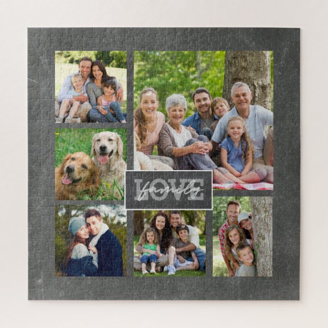 Family Love Custom Photo Collage Modern Chalkboard Jigsaw Puzzle (Vertical)