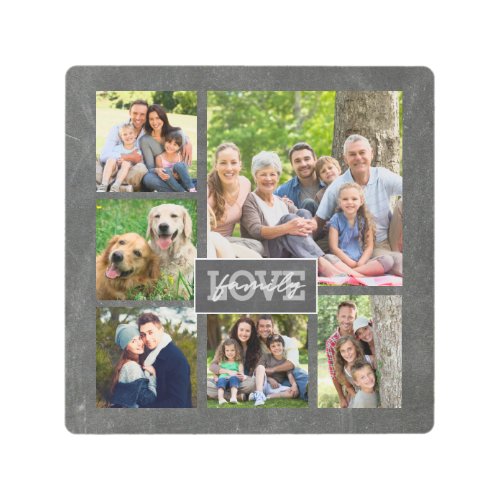 Family Love Custom Photo Collage Modern Chalkboard Metal Print