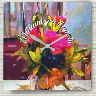 Family Love Flowers PM0001 Square Wall Clock