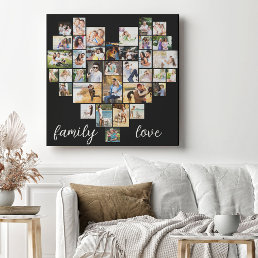 Family Love Heart Shaped 36 Photo Collage Canvas Print