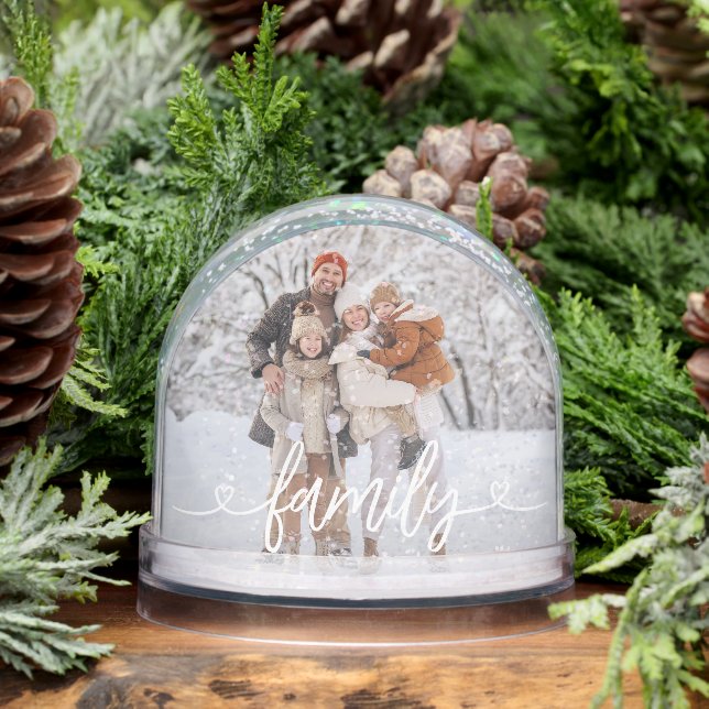 Family Love Hearts Personalized Photo Snow Globe (Winter)