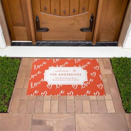 Family love in red address doormat