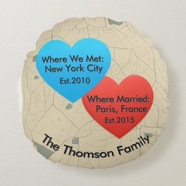 Family Love Journey Pillow – Personalized Map Hear (Front)