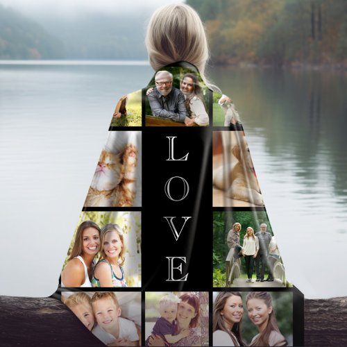 Family Love Multi_Photo Collage Modern Black Fleece Blanket