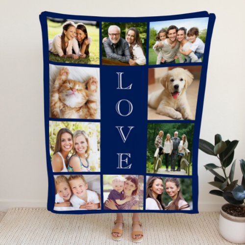 Family Love Multi_Photo Collage Personalized Blue Sherpa Blanket