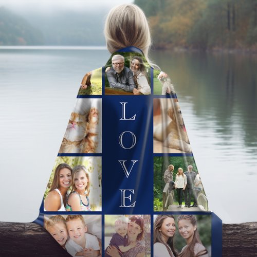 Family Love Multi_Photo Collage Personalized Blue Sherpa Blanket