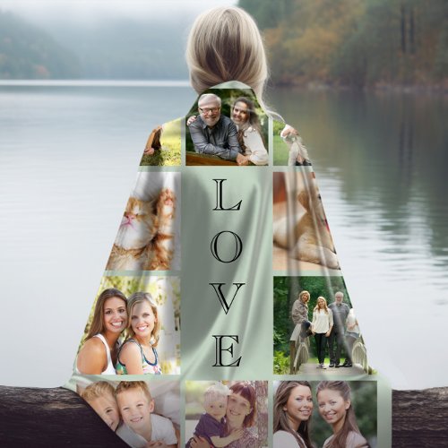 Family Love Multi_Photo Collage Sage Green Fleece Blanket
