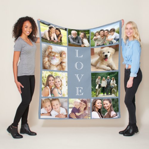 Family Love  Photo Collage Dusty Blue Fleece Blanket