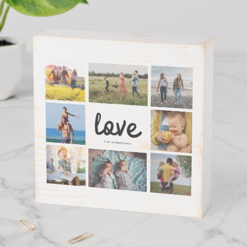 Family Love Quote Eight Photo Collage Wooden Box Sign