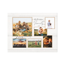 Family Love Rustic Wood Script Wedding Collage 6 Canvas Print